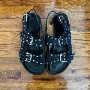 Isabel Marant Ophie Sandals Black Suede Leather Silver Buckles Platform 39